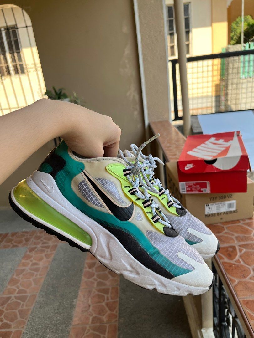 Nike Airmax 270 React SE “Oracle Aqua” (Category: Sneakers) located in Manila. Submitted by coffeeandcodals (Listing ID 1364478373, Image 2). Description: Size: 8M/ UK7/ 26cm 🔴 Last Price na po Issues: 1. Visible signs of usage Inclusion: None Note: Needs cleaning lang talaga RFS: Need funds .