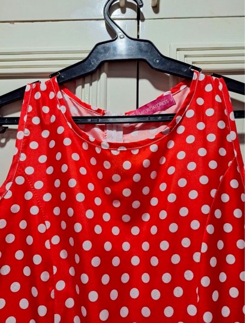 Polkadot Dress Red (Category: Dresses) located in Pateros City. Submitted by sleepyguy12 (Listing ID 1364519094, Image 2). Description: Size: small Length: approx 42”.