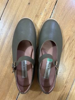 Renegade Folk Lolita Mary Jane Flats in Olive Green