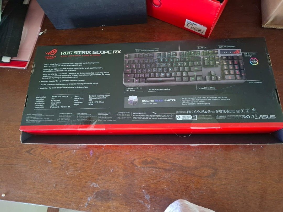 ROG Sritx Scope RX (Category: Computer Keyboard) located in Las Pinas. Submitted by da.happytucador (Listing ID 1364493895, Image 3). Description: Rog strix scope rx - mechanical keyboard - Original price php 5,600 - rfs: Ayaw ko na ng maingay na switch at rgb lights. - walang sira lahat gumagana. -shipping shoulder ni buyer.