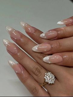 21pcs Long Almond Glitter With Rhinestones Design Black French Tip Press On Nails Long Fit Perfectly Acrylic Fake Nail Set,Contain 1pc Jelly Glue And 1pc Nail File,Easy To Wear French Tip Nail For Woman & Girl Daily Wear Rave Party Use