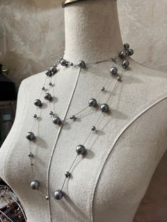多層灰珍珠頸鏈 double layer grey pearl necklace 64222391387649110