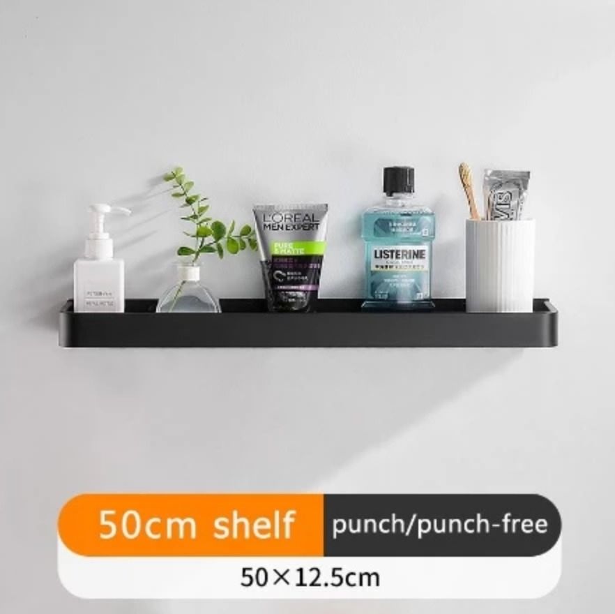 Black Aluminum Bathroom Shelf (Category: Shelves, Cabinets & Racks) located in Makati City. Submitted by cabinetraid (Listing ID 1361631599, Image 2). Description: Bought for Php 400+ No longer needed 50cm Length Message me for actual photos!.