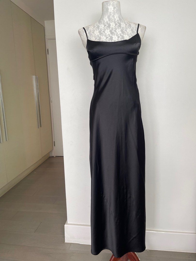 black silk dress zara Zara Women's Black Satin Slip Dress XS – Preworn main image 1