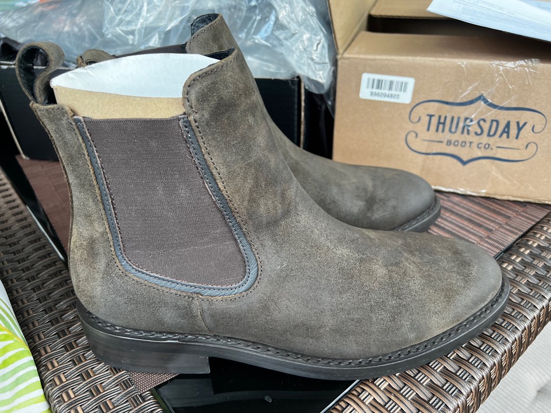 Dark Olive Green Suede “Duke” Chelsea Boots from Thursday Boot