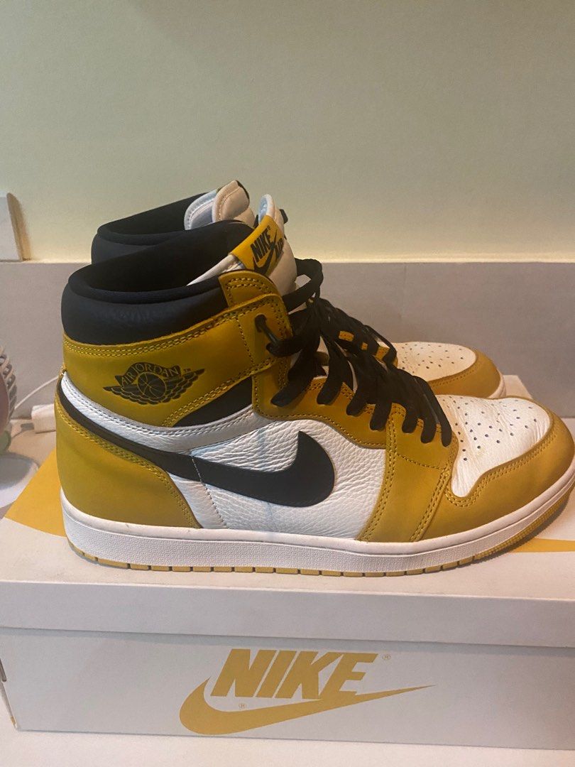 Jordan 1 High Yellow Ochre (Category: Sneakers) located in Manila. Submitted by ddanieljjames7 (Listing ID 1361578186, Image 2). Description: Jordan 1 High Yellow Ochre Used 4 to 5 times only Size: 12 RFS: Decluttering.