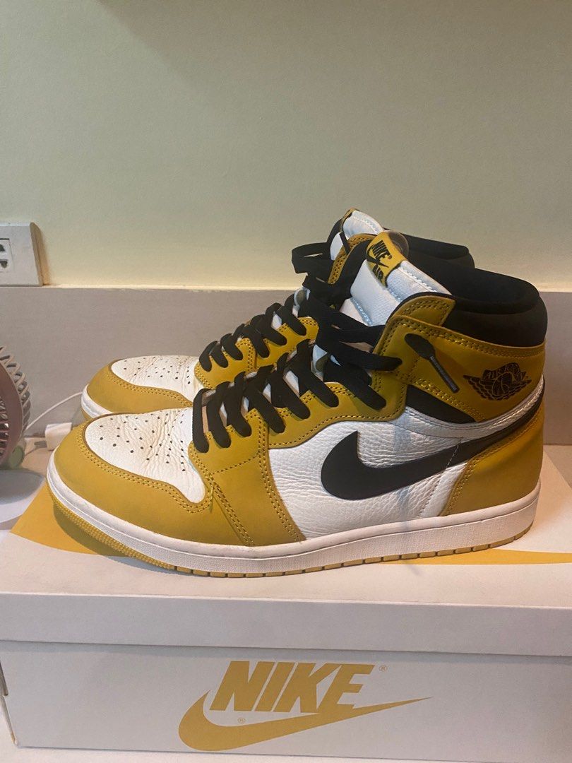 Jordan 1 High Yellow Ochre (Category: Sneakers) located in Manila. Submitted by ddanieljjames7 (Listing ID 1361578186, Image 1). Description: Jordan 1 High Yellow Ochre Used 4 to 5 times only Size: 12 RFS: Decluttering.