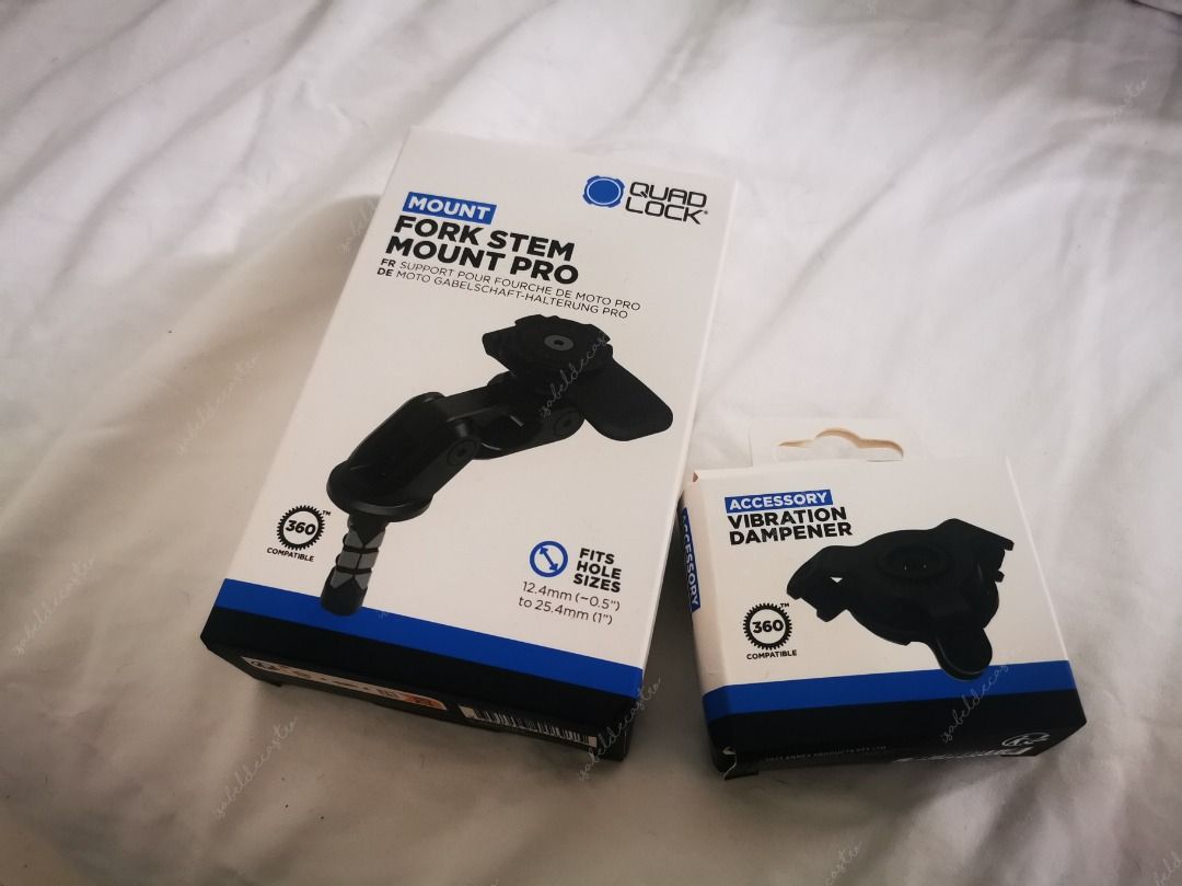 QUADLOCK Fork Stem Mount Pro (Category: Mounts & Holders) located in Quezon City. Submitted by sellingstuff.idc (Listing ID 1361614922, Image 3). Description: no COD Payment via PayMaya or GCASH Quad Lock Fork Stem Mount Pro and Vibration Dampener Brand new, never used original packaging included.