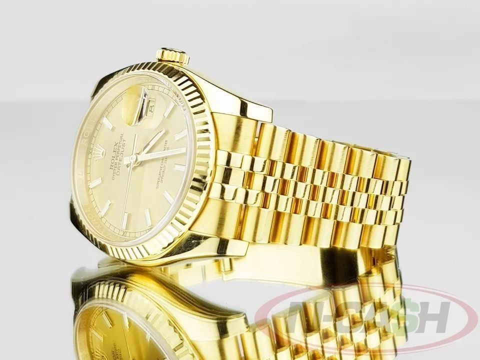 Rolex Datejust 36 Super Jubilee 18K Solid Gold (Category: Luxury Watches) located in Makati City. Submitted by luxury_by_ncash_2 (Listing ID 1361540968, Image 2). Description: N-Cash Pawnshop "Instant Cash for Bags, Watches, Cars, and Electronics" https://www.ncash-pawnshop-philippines.com/ Rolex Datejust 36 Super Jubilee 18K Solid Gold Ref. 116238 Very rare Datejust 36 configuration 36mm 18K solid gold case Full 18K solid gold super jubilee brac