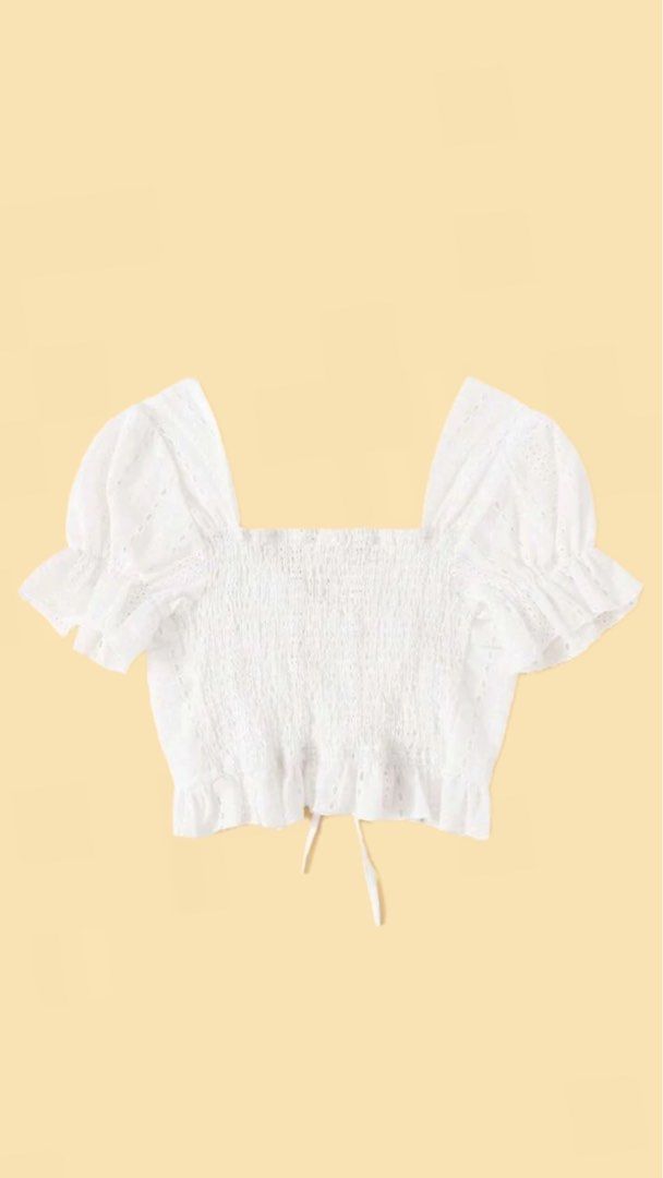 White drawstring crop top (Category: Others Tops) located in Baguio. Submitted by depopruby (Listing ID 1361594764, Image 2). Description: Size: XS.