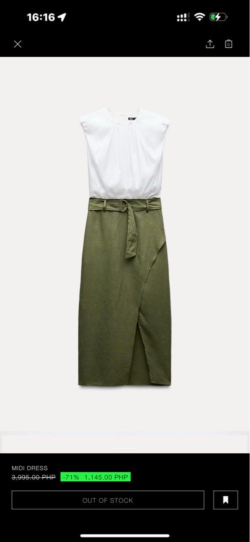 Zara Midi dress (Category: Dresses) located in Manila. Submitted by belletsy (Listing ID 1361492456, Image 3). Description: Original Zara midi dress with belt and slit brand new with tag size L .