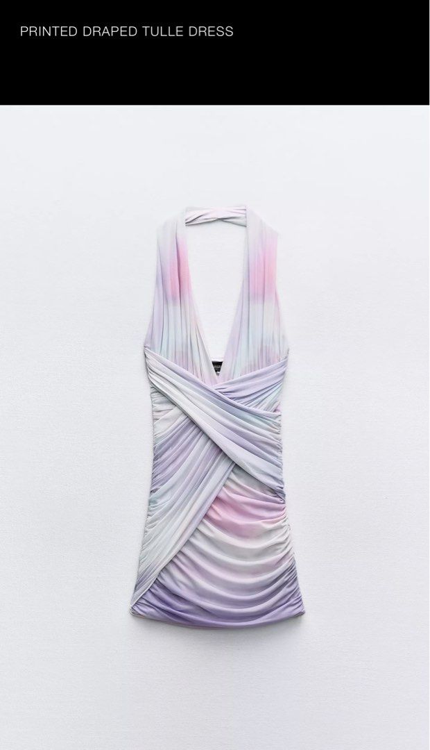 Zara printed draped tulle dress (Category: Dresses) located in Manila. Submitted by belletsy (Listing ID 1361493545, Image 2). Description: ORIGINAL Zara printed draped tulle dress with side zipper brand new with tag size L .