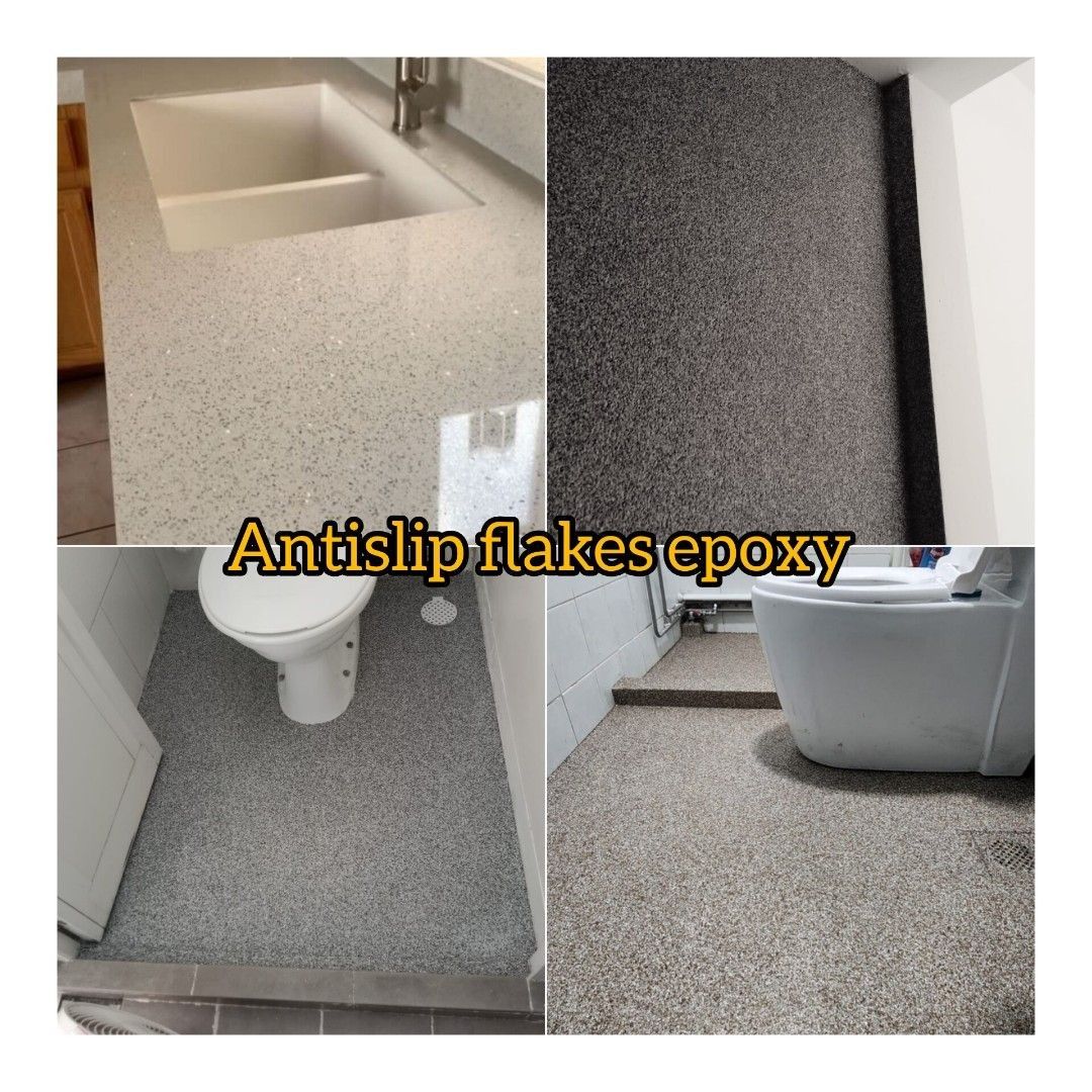 Anti slip flooring/ Flakes overlay/ Toilet floor and walls flakes epoxy / Kitchen floor and walls flakes epoxy / No groutline/ Affordable price/ Safe flooring/ Epoxy services628630762744341111