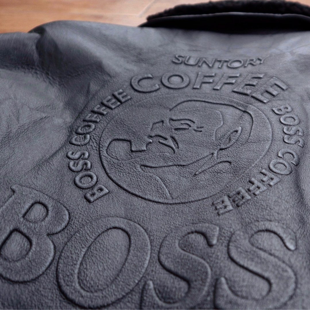 BOSS COFFEE japan XL Jaket kulit asli jumbo casual SUNTORY slim emboss ...