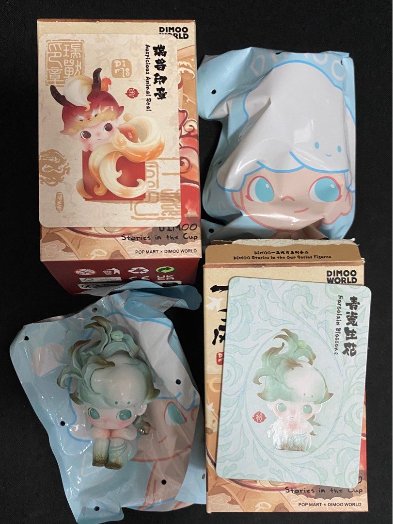 Pop Mart Dimoo Stories in a Cup Bundle (Category: Designer & Blind Box Toys) located in Pasay City. Submitted by dyongjo (Listing ID 1364738483, Image 1). Description: Includes: - Auspicious Animal Seal Open box, sealed foil - Porcelain Blossom Open box & foil In perfect condition, never displayed ‼️Only selling as SET, last price posted ❌TRADE MOP: BPI/Gcash Pickup/Delivery: GGX/Lalamove/Grab (fee NOT yet included in price) 📍Pasay City.