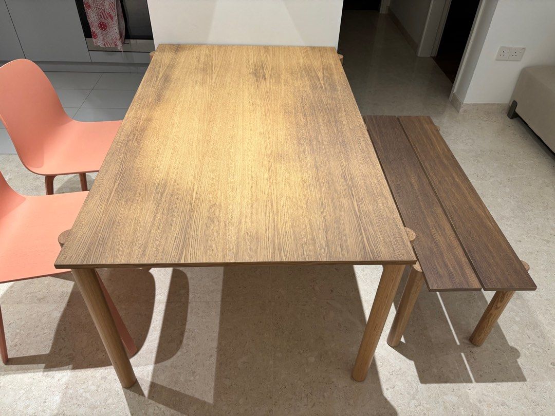 Dining Table Set (Category: Tables & Sets) located in Singapore. Submitted by glamourgal (Listing ID 1364696374, Image 2). Description: Muuto Liner Wood Table The Linear Wood Table brings a simple and elegant perspective to wooden furniture through its modern form language with understated details for a long-lasting expression. Kept visually clean for long-lasting aesthetics, the Linear Wood Table finds its distinct character through subtle detai