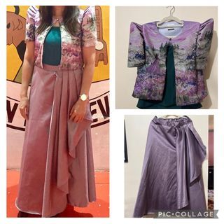 Filipiniana Terno Set Dress Lavender Purple Green Long Skirt Modern Bolero