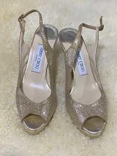 Jimmy Choo Glitter And Lurex Fabric Nova Peep Toe Slingback Sandals