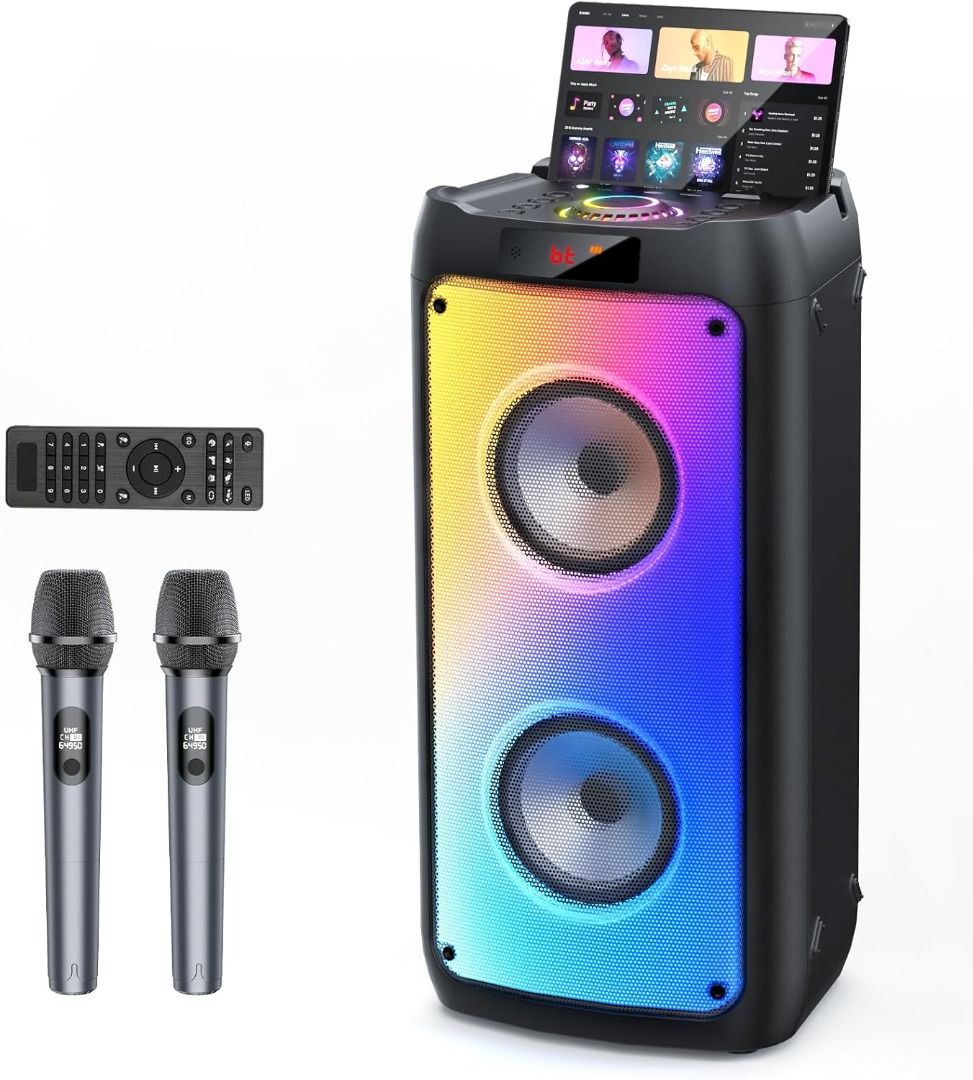 JYX Karaoke Machine with 2 Wireless Microphones, Portable Bluetooth Speaker for Adults & Kids, Big Party PA System with Disco Lights for Gatherings, The Best Gifts for Family (Category: Microphones) located in Singapore. Submitted by lobangqueensg (Listing ID 1364588249, Image 1). Description: 🎤Funny and portable speaker for gatherings: The karaoke machine is designed with a portable carrying handle, making it easy to take anywhere. You can enjo
