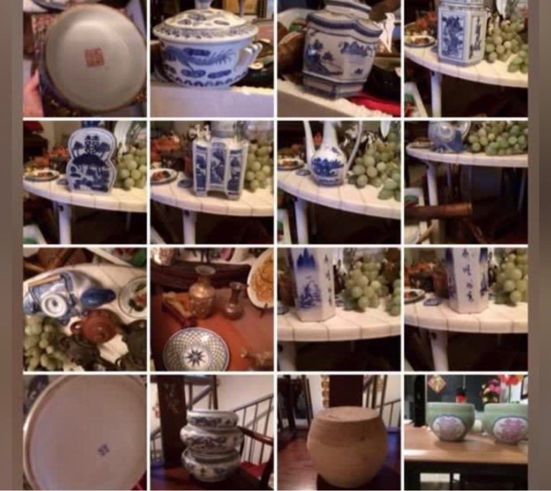 Lots of blue white home deco items