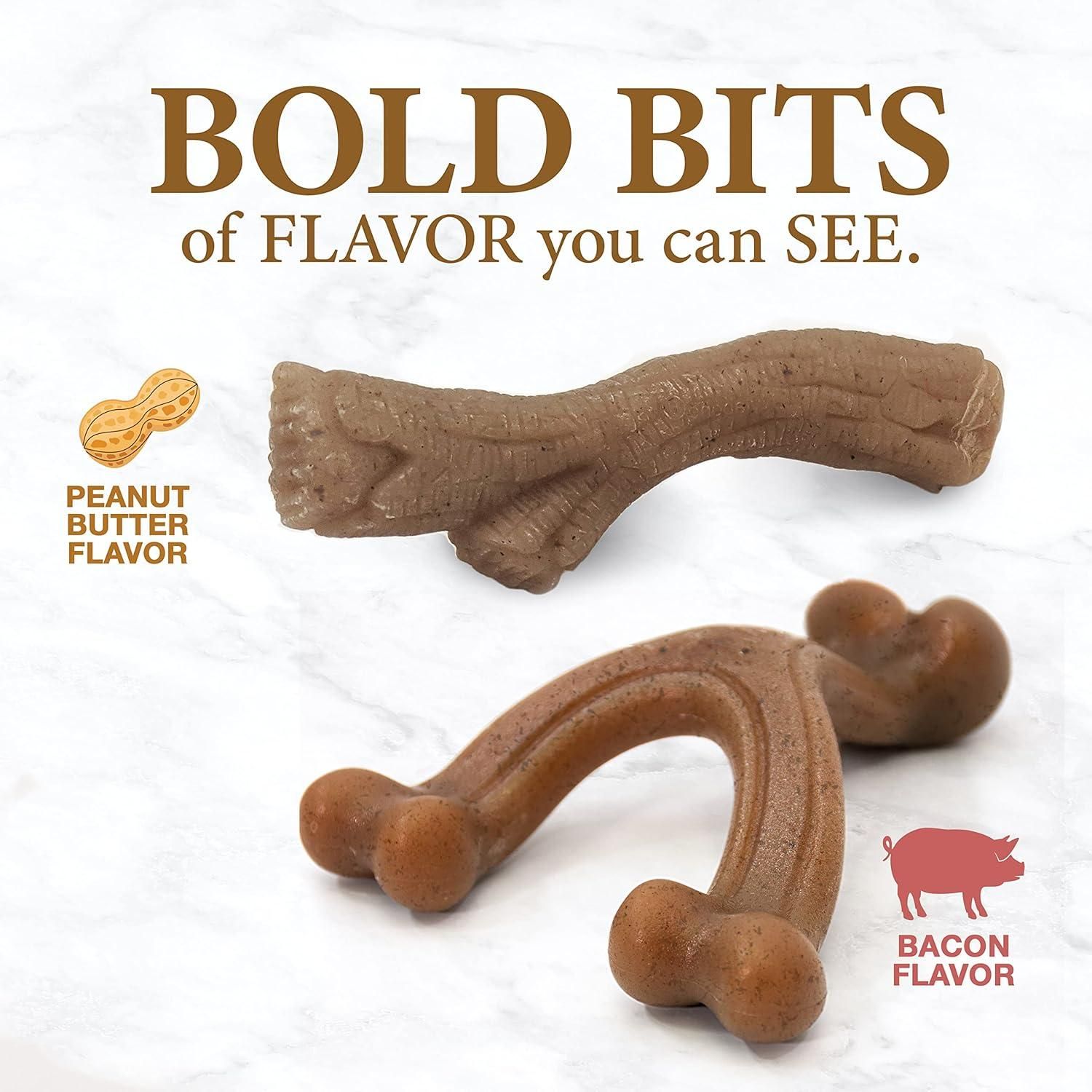 Nylabone Gourmet Style Strong Chew Toy Bundle, Chew Toys for Dogs, Bacon & Peanut Butter Flavor, Small/Regular (2 Count) (Category: Homes & Other Pet Accessories) located in Singapore. Submitted by homedealsg (Listing ID 1364691445, Image 2). Description: OUR MOST POPULAR SHAPES - Chew toy bundle includes 2 engaging designs dogs love FLAVOR YOU CAN SEE - Uniquely crafted with bold bits of gourmet flavor roasted throughout DURABLE DOG TOYS - Made 