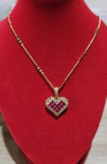 Ruby Stone Heart Charm Necklace