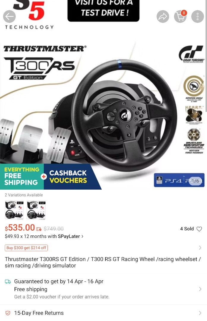 Thrustmaster T300RS GT + Ferrari GTE Wheel + TH8A62863834372993116