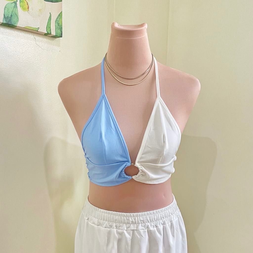 Two-tone blue and white bralette ringlet halter top [TOP ONLY] summer ...