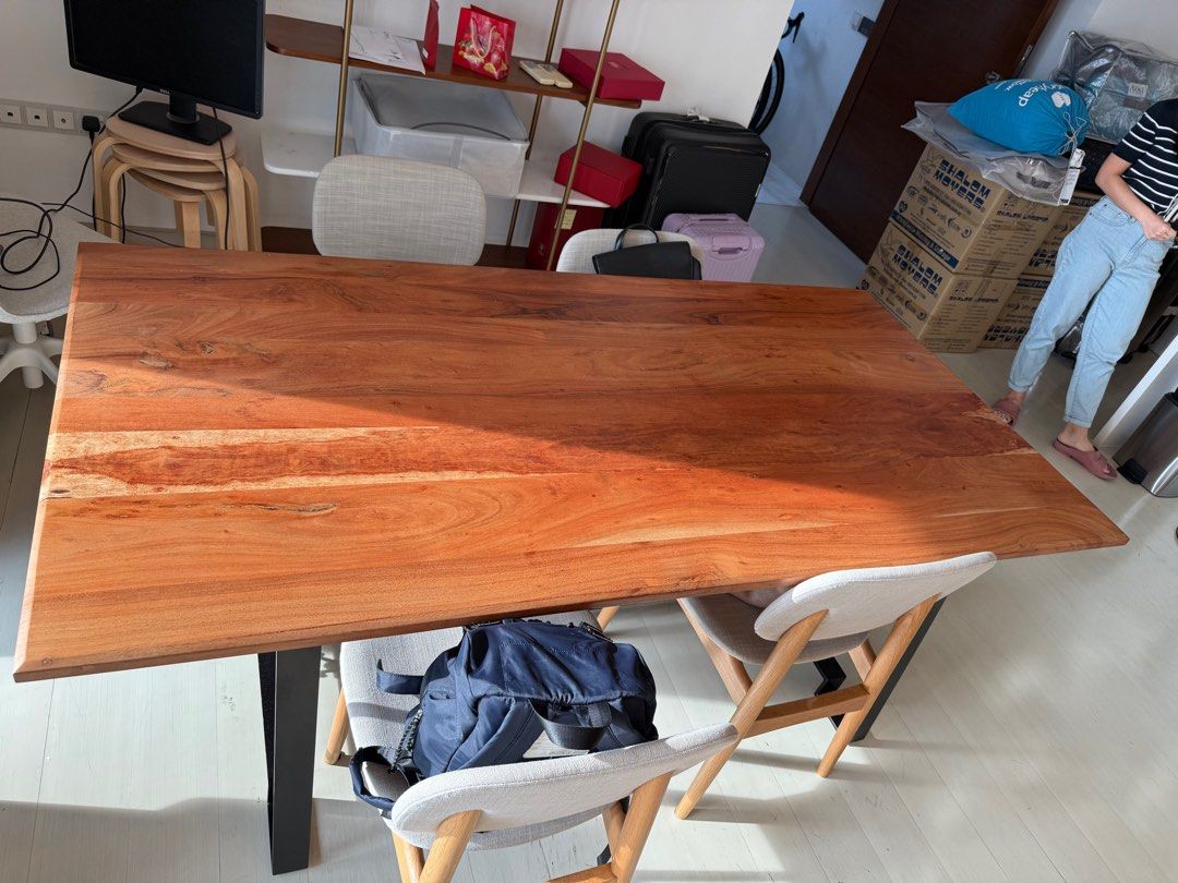 Solid Wood Dining Table (Category: Tables & Sets) located in Singapore. Submitted by kumar_na (Listing ID 1364718532, Image 3). Description: Purchased from FortyTwo - great condition, good solid table - solid piece of wood (not MDF or particle board) 200x100cm https://www.fortytwo.sg/kyros-wingnut-dining-table.html.
