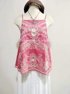 [SOLD] Anthropologie Vanessa Virginia Terracotta Pink Floral Embroidered Cotton Linen Blend Boho Tank Top / Bohemian Gypsy Hippie Cami Top / Summer Beach Top