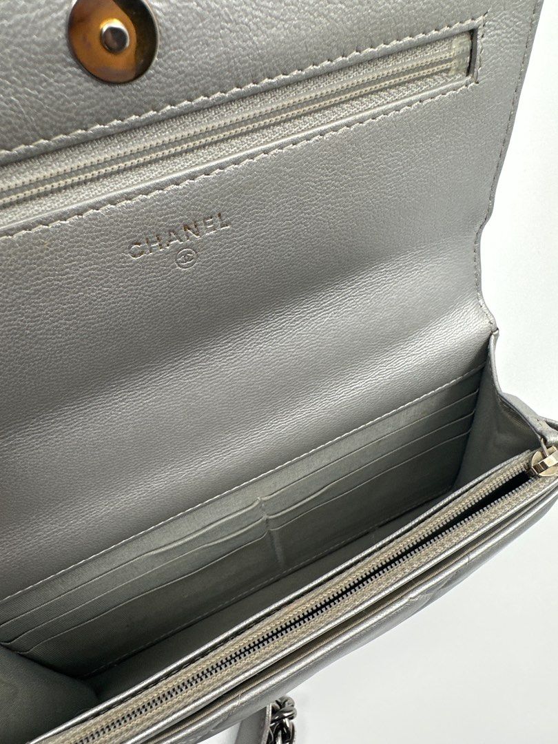 Authentic Chanel Metallic Lambskin Quilted C19 Wallet on Chain Silver (Category: Luxury Bags & Wallets) located in Quezon City. Submitted by jiggermeister007 (Listing ID 1364844090, Image 3). Description: Very good condition. With box, provided dustbag and hologram intact series 30 (Year 2020)..