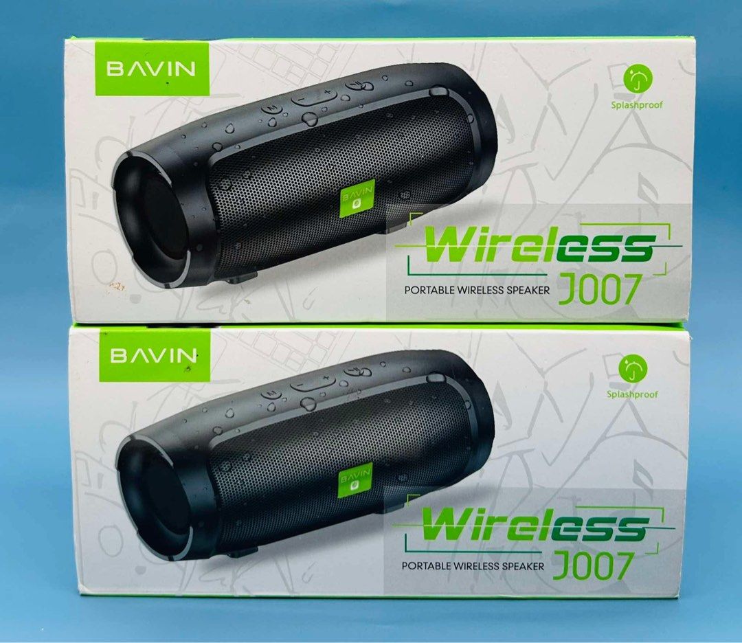 Bluetooth Speaker (Category: Soundbars, Speakers & Amplifiers) located in Manila. Submitted by meggyswish (Listing ID 1364814522, Image 2). Description: BAVIN J007 Portable Bluetooth Wireless Speaker Card & USB Port Work Distance: 10M Splashproof: Yes Play Time: 12 hours Power Source: Battery Speaker Type: Portable Product Model: DV-J007 Speaker Phone: Support Support Memory Card: Yes Battery capacity: 6000MAH Colors: Black /Green Dimension: (H)7