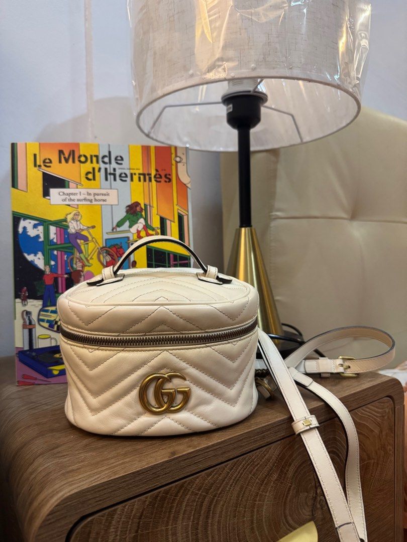 Gucci GG Marmont Round Backpack White (Category: Luxury Bags & Wallets) located in Polangui. Submitted by deariedb (Listing ID 1364848760, Image 1). Description: Authentic Bought from Posh With authenticity cert from Posh.