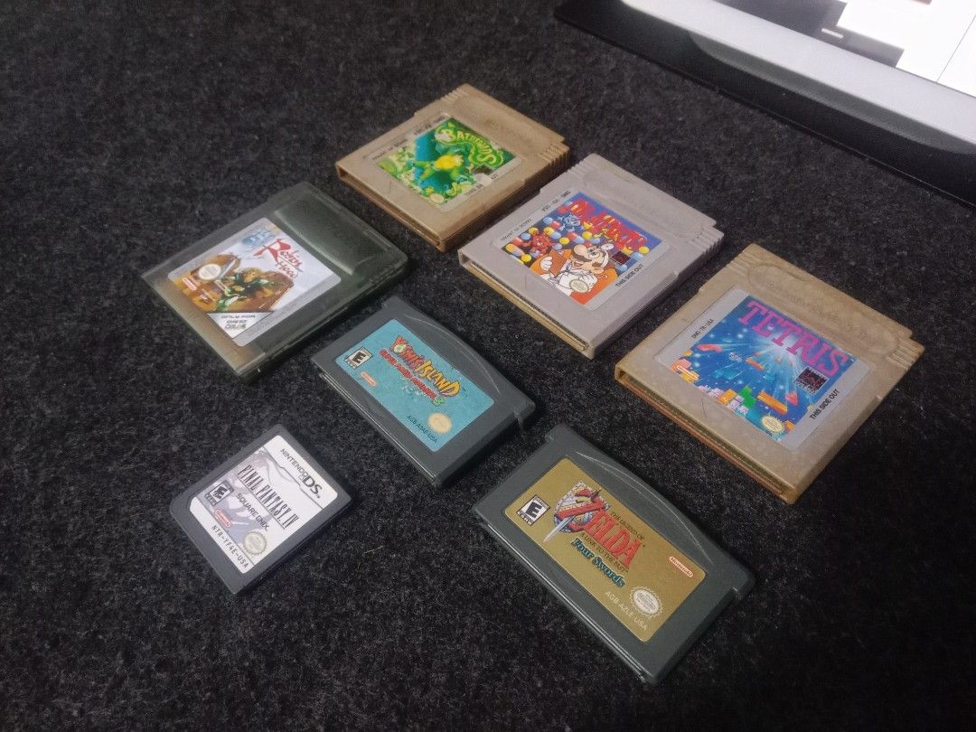 Nintendo Games (Category: Nintendo) located in Quezon City. Submitted by rgsph140 (Listing ID 1364936316, Image 1). Description: Working Tested & Authentic Game 💯 Model Description Item: Gameboy/GBA/DS Cart Games Gameboy: 500-Tetris (US) 500-Dr. Mario (US) 800-Battletoads (US) Gameboy Color: 700-Robin Hood (EUR) GBA: 1000-Yoshi's Island (USA) Sold-The Legend Of The Zelda A Link To The Past Four Swords (USA) (Mint Condition Label) DS: SOLD-Final 