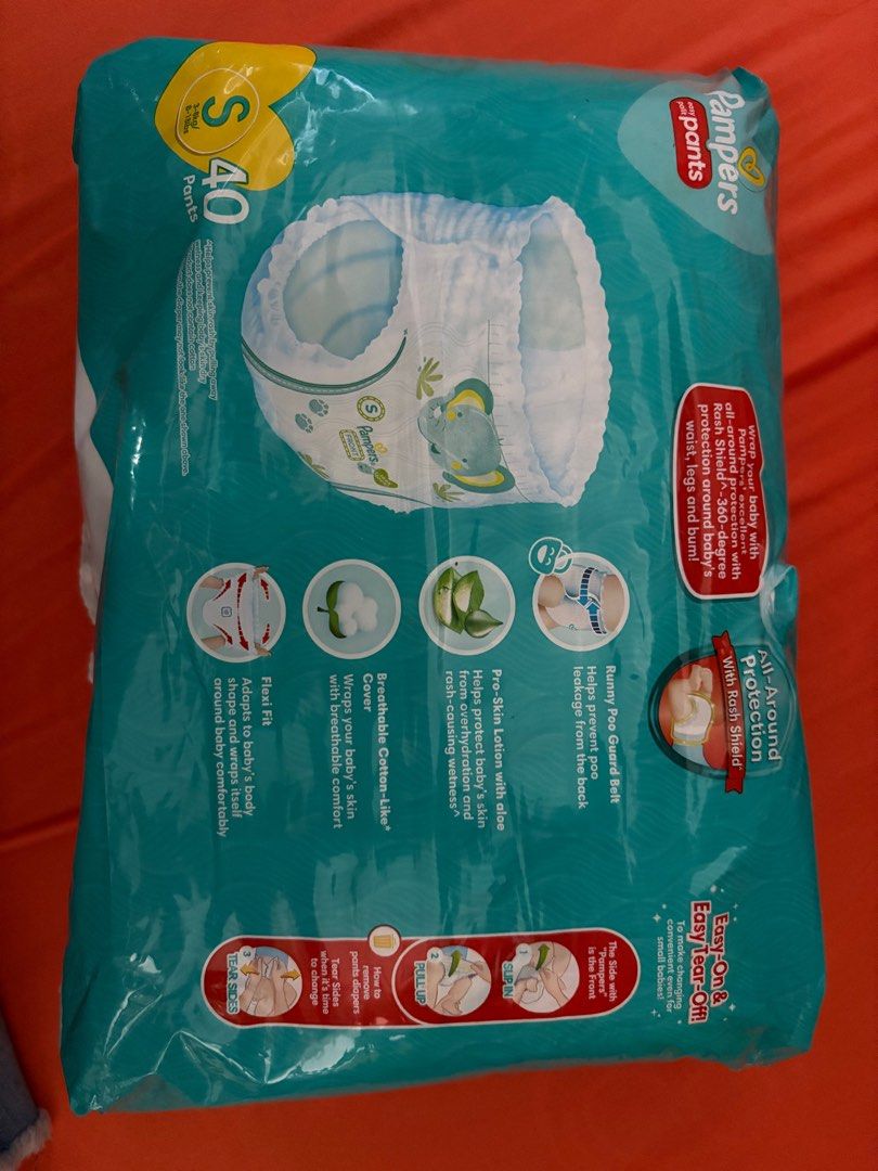 Pampers Pants size Small (Category: Diapers & Baby Wipes) located in Mandaluyong City. Submitted by cocoy.trends (Listing ID 1364822840, Image 2). Description: 1 unopened 40pcs pants + 11 pcs opened pants Kept in a clean place. Maliit na kay baby. .