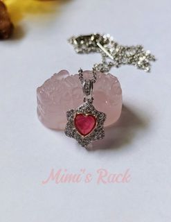 PINK TOURMALINE NATURAL STONE HEART DESIGN NECKLACE IN SILVER SETTING
