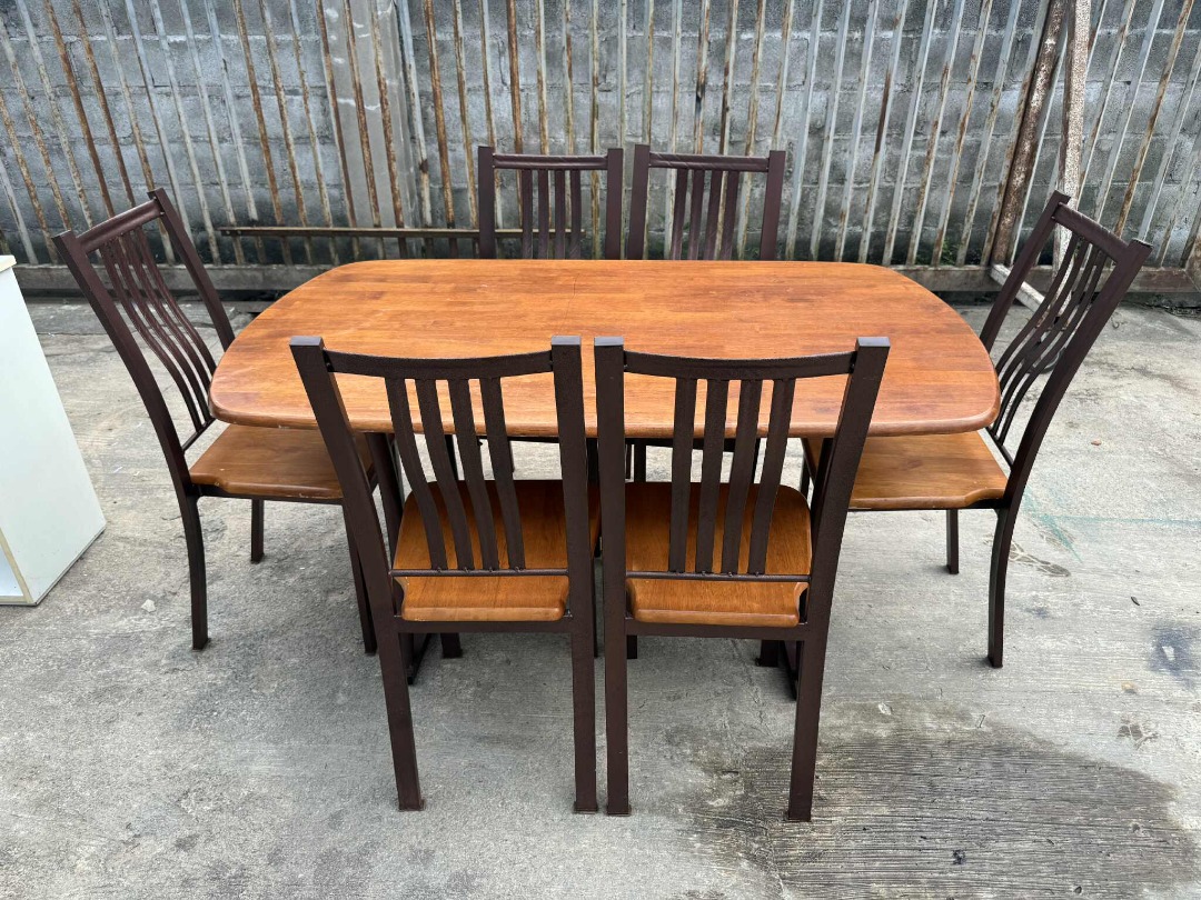 [Set] 5ft Solid Dining Table Meja Makan + 6 Chairs Kerusi, Furniture ...