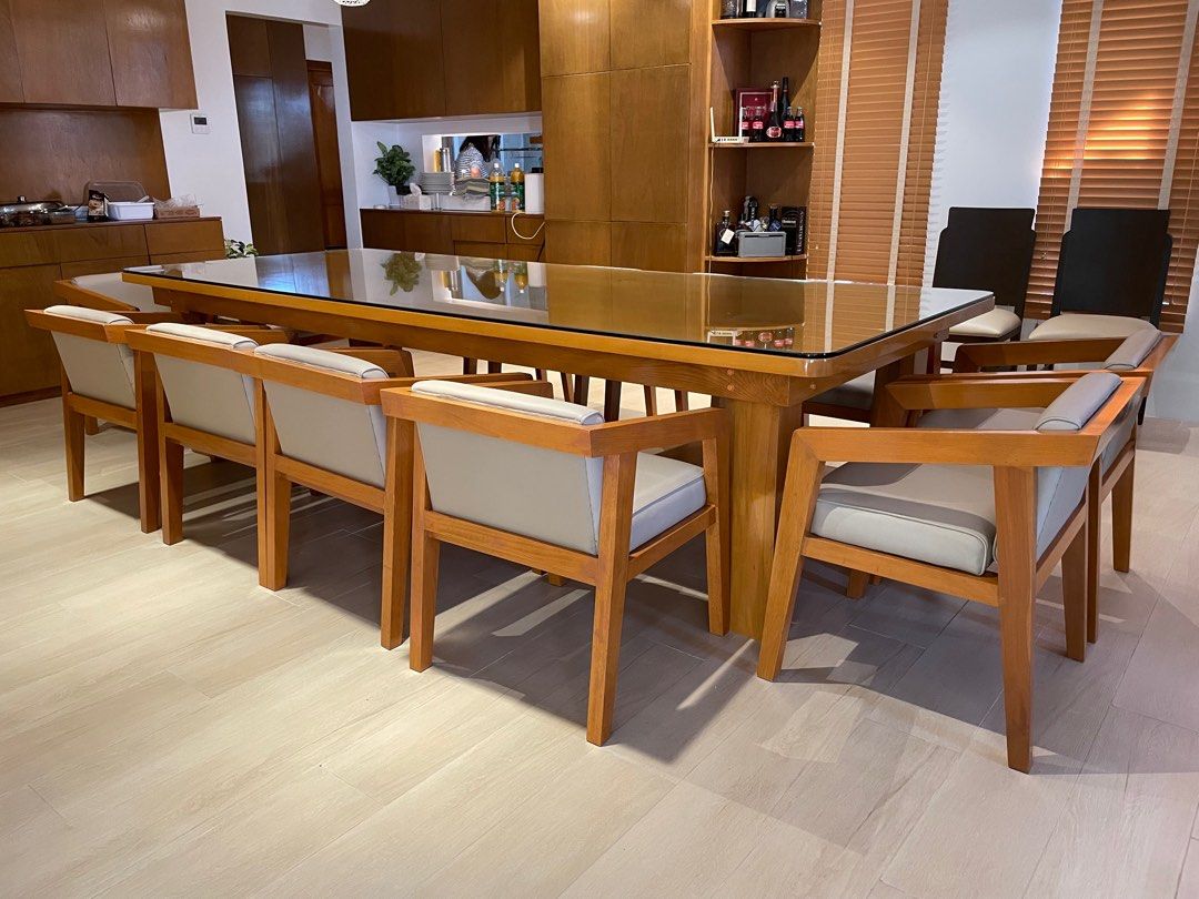 Solid Beech Wood Dining Table and Chairs Set (Category: Tables & Sets) located in Cainta. Submitted by littlemissvietnam (Listing ID 1364826009, Image 2). Description: Sold Beech wood Coated 12-seater 12 chairs with cushions.