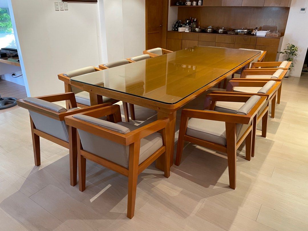 Solid Beech Wood Dining Table and Chairs Set (Category: Tables & Sets) located in Cainta. Submitted by littlemissvietnam (Listing ID 1364826009, Image 1). Description: Sold Beech wood Coated 12-seater 12 chairs with cushions.