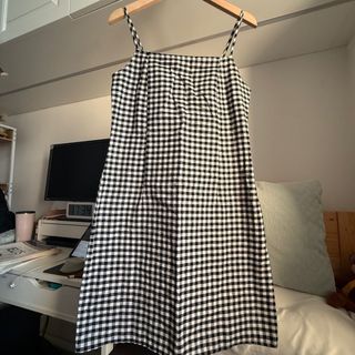 [90% 新] 黑白格仔連身短裙 checked cami mini dress64244116271107110