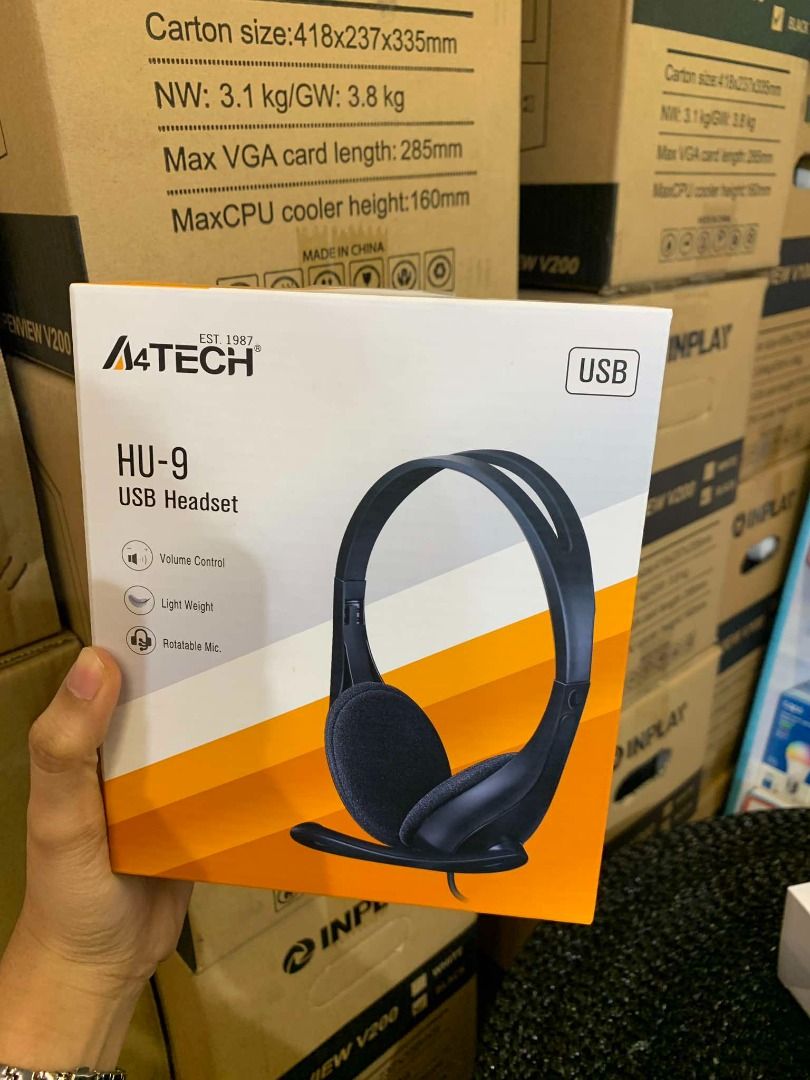 A4Tech HU-9 USB Noise Reduction Headset with Volume Control, Audio ...