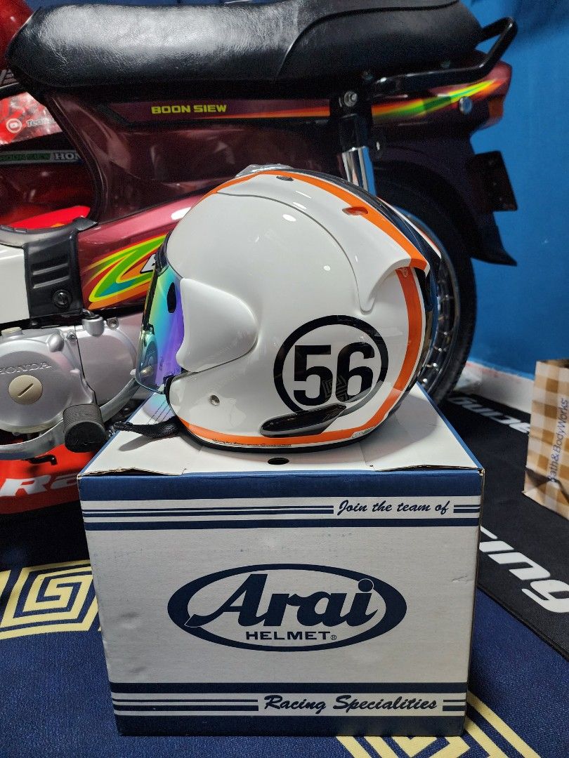 Arai Helmet (Category: Motorcycle Apparel) located in Singapore. Submitted by are_peace25 (Listing ID 1365012265, Image 1). Description: arai ram3 56 streetline (airbrush) size L helmet & softbag slightly nego.