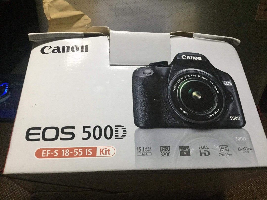 Canon DSLR Camera EOS 500D for Sale (Category: Cameras) located in Makati City. Submitted by alseastres2000 (Listing ID 1365008526, Image 2). Description: Negotiable price Canon DSLR Camera EOS 500D includes: Camera itself Wide strap (no issues) Currently installed zoom lens (55-250mm, 1:4-5.6 IS) Original zoom lens (18-55mm, 1:3.5-5.6 IS) Lens hood Battery and charger (working) Cables (included ang interface at AV cable) Microfiber cloth Instruc