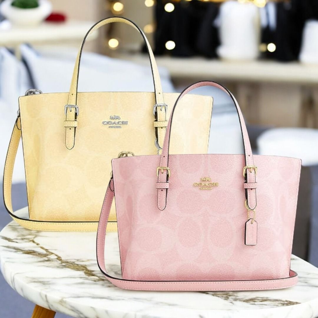 Coach Mollie Tote Bag 25 In Signature Canvas (Hay, Powder Pink