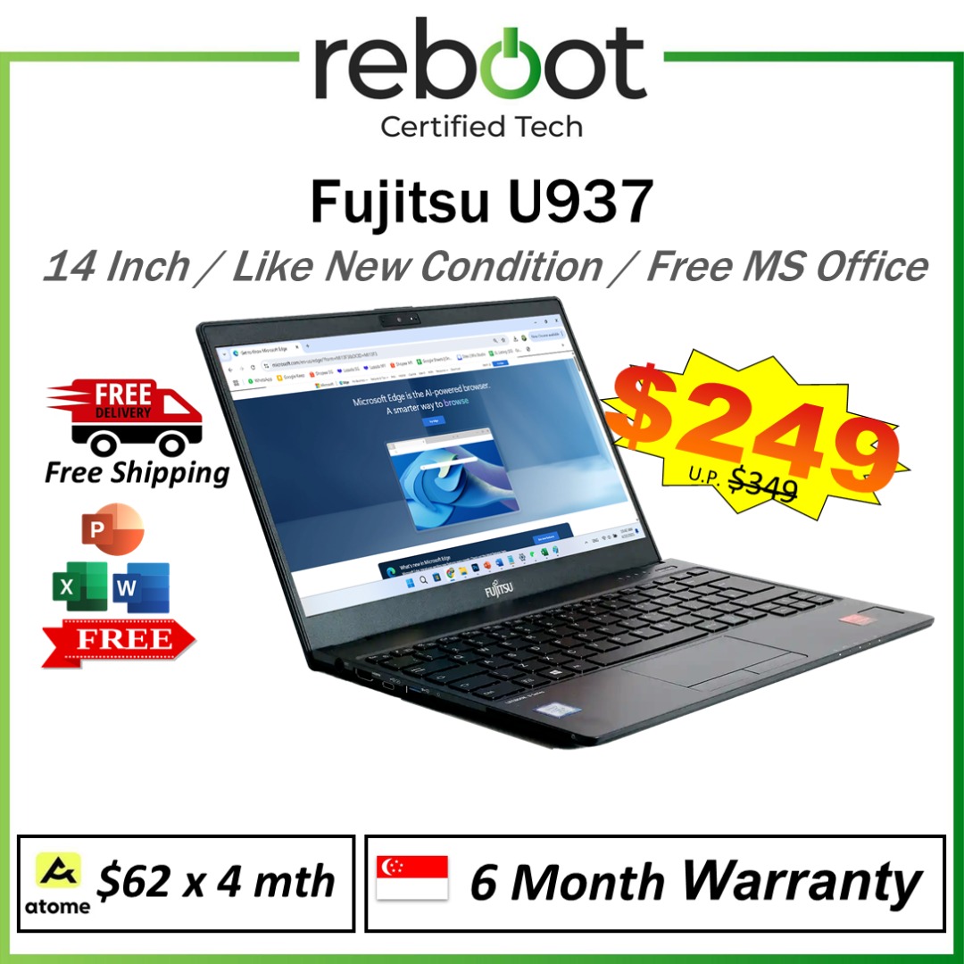 Fujitsu 14 Inch i7 Slim Laptop - 20GB RAM + 512GB SSD - Fast Boot Up ...