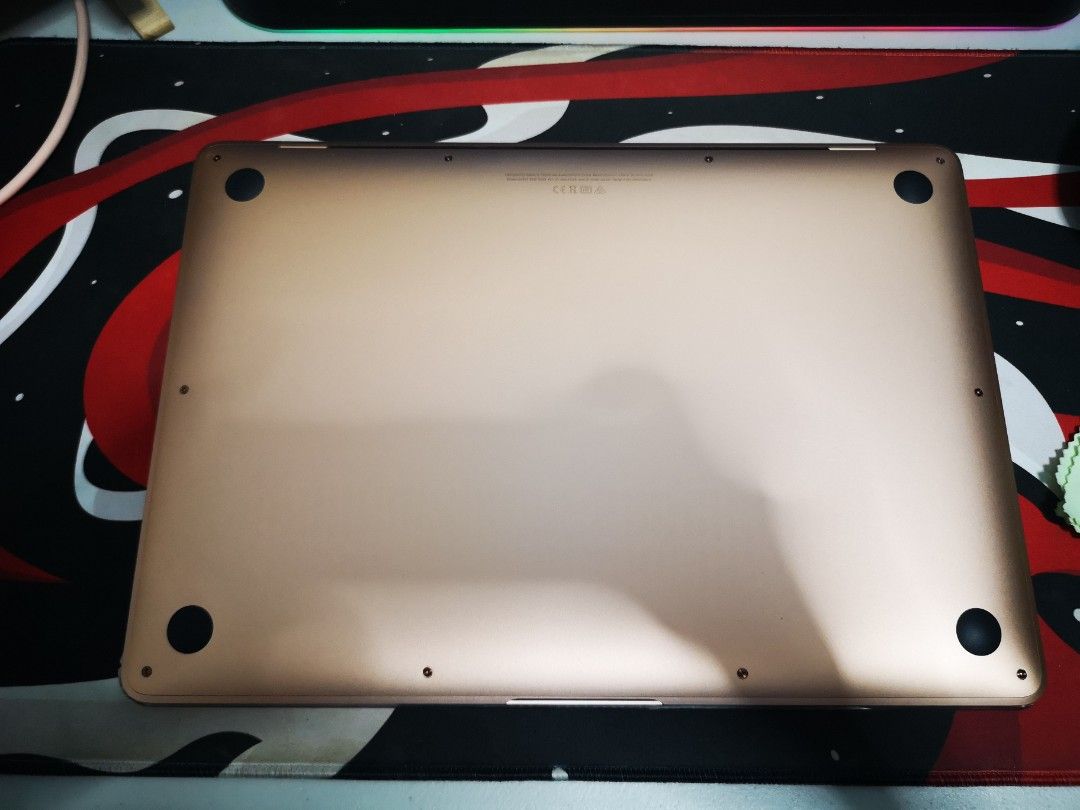 MacBook Air M1 2020 (Category: Laptops & Notebooks) located in Manila. Submitted by christianrenzo17 (Listing ID 1364994216, Image 3). Description: MacBook Air M1 2020 8GB Ram 245GB storage 494 cycle count Normal Battery condition No dents or scratches, used with a hard case shell and sleeve. Has the usual wear on keys, but can be covered with a silicone keyboard cover like the one on it now. Can do Meetups in BGC or Katipunan, Tandang Sora area.