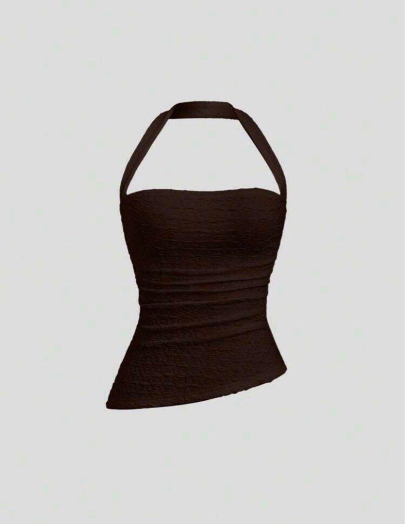 Plain halter neck camisole top in coffee brown (Category: Sleeveless) located in Quezon City. Submitted by ayowmie (Listing ID 1365010212, Image 1). Description: RFS: DECLUTTERING! 🥰 - SIZE XS CAN FIT SMALL!! - no flaws like new ! - washed already comes with its pouch - MOP: GCASH MOD: LALAMOVE PM!! STILL AVAIL.
