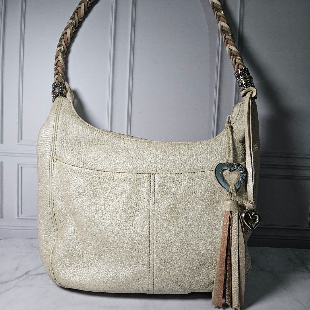 Brighton Barbados Ziptop Hobo Bag Pearl White