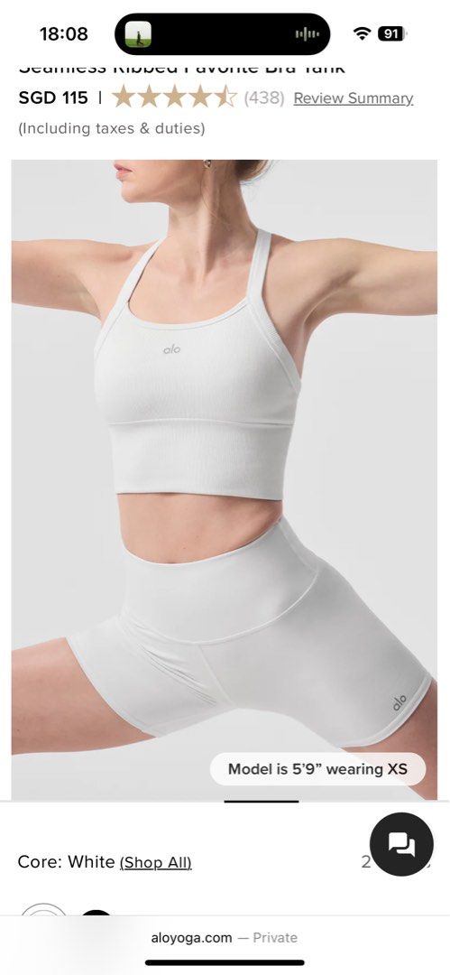 ALO Seamless Ribbed Favorite Bra Tank (Category: Activewear) located in Singapore. Submitted by clearmyclose7 (Listing ID 1365220980, Image 2). Description: Worn once Size XS Slight Yellow stains after wash .