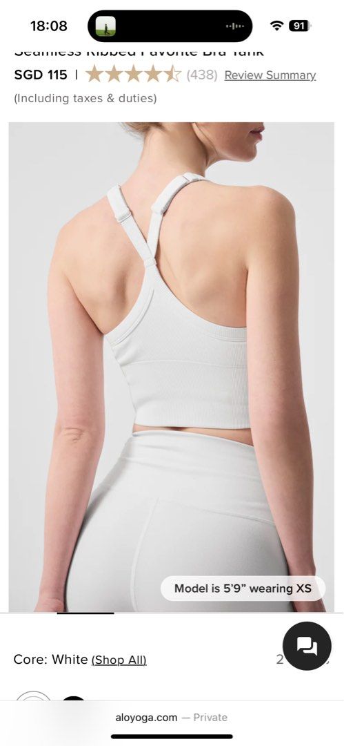 ALO Seamless Ribbed Favorite Bra Tank (Category: Activewear) located in Singapore. Submitted by clearmyclose7 (Listing ID 1365220980, Image 3). Description: Worn once Size XS Slight Yellow stains after wash .
